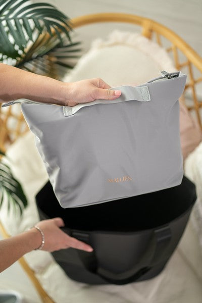 mailienco bag organiser in grey designed in australia. Bag organiser going into a handbag